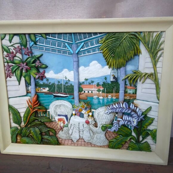 Sharie Hatchet Bohlman Room with a View "TROPICAL HIEDAWAY"" 3D Relief Painting - Picture 1 of 8